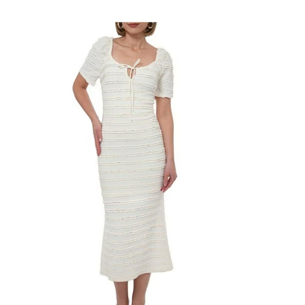 Adelyn Rae Stretch Texture Knit Scoop Neck Short Sleeve Mid